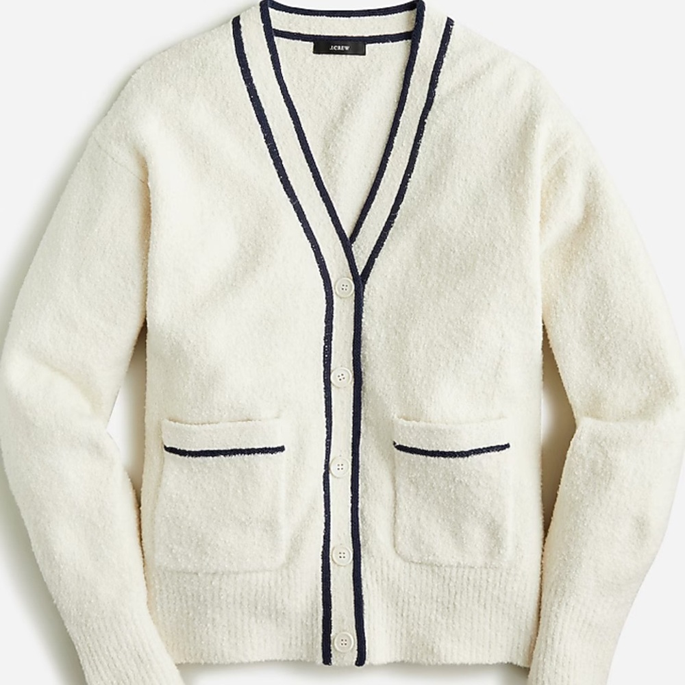 J. Crew Cream Cardigan with Navy Accents
